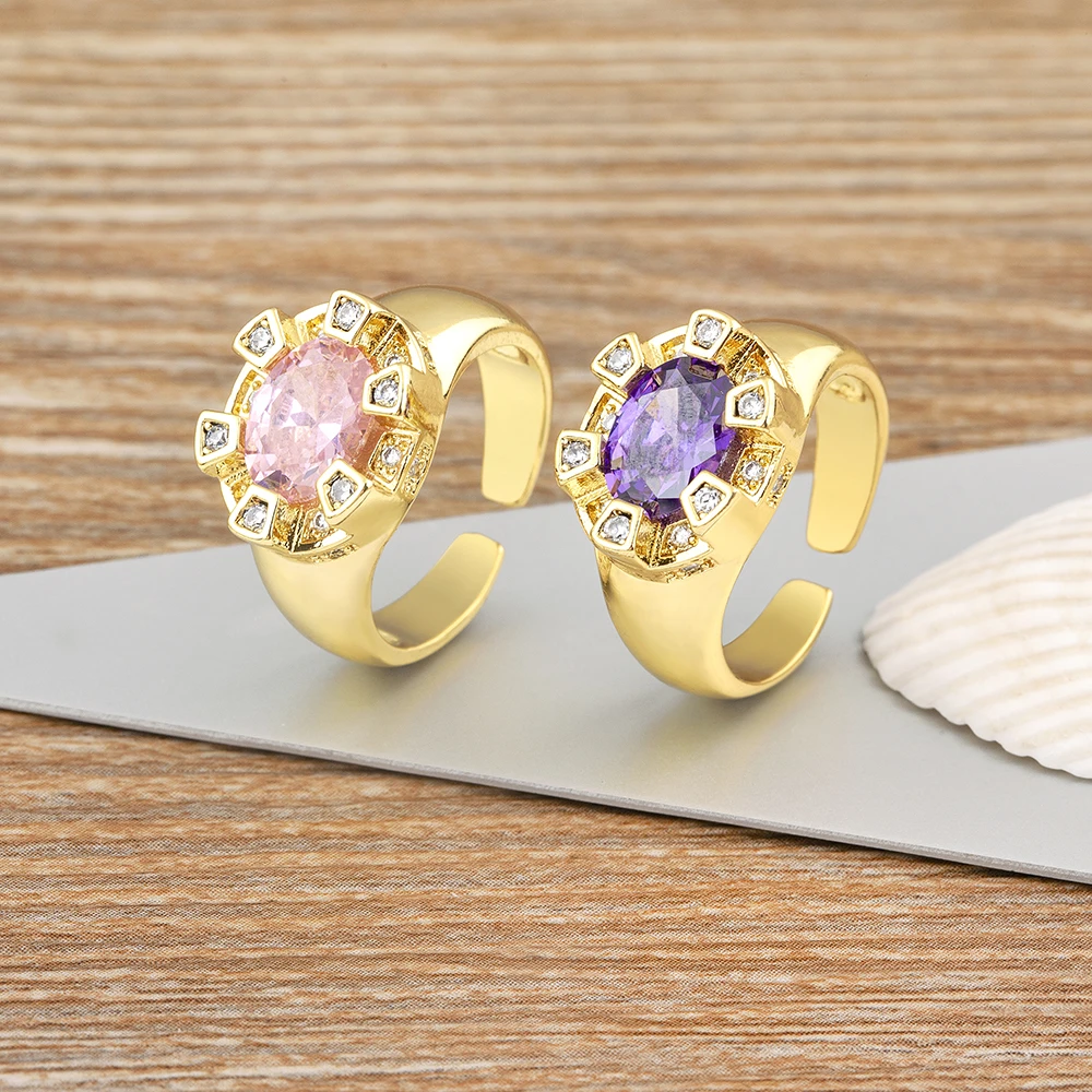 

Nidin Fashion 6 Colors Personality Cubic Zirconia Wedding Rings for Women Romantic Bridal Marriage Ceremony Open Jewelry Gift