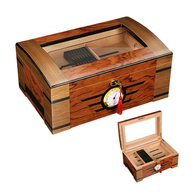 

Large Capacity Cigar Humidor Box Case Store Cedar Wood Lined Glossy with Hygrometer Humidifier Humidor Cigar Accessories