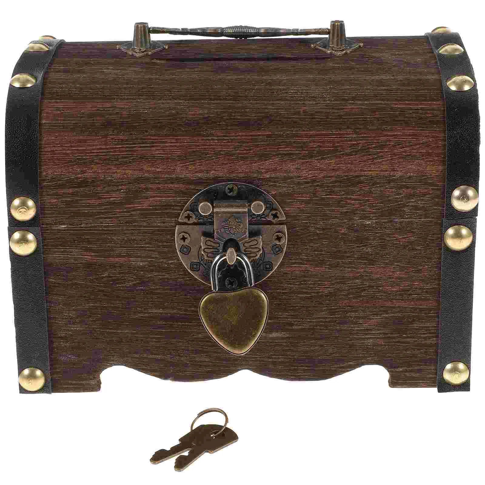 

Box Wooden Treasure Bank Wood Jewelry Money Coin Pirate Kids Storage Saving Keepsake Decorative Vintage Stash Piggy Gift Savings