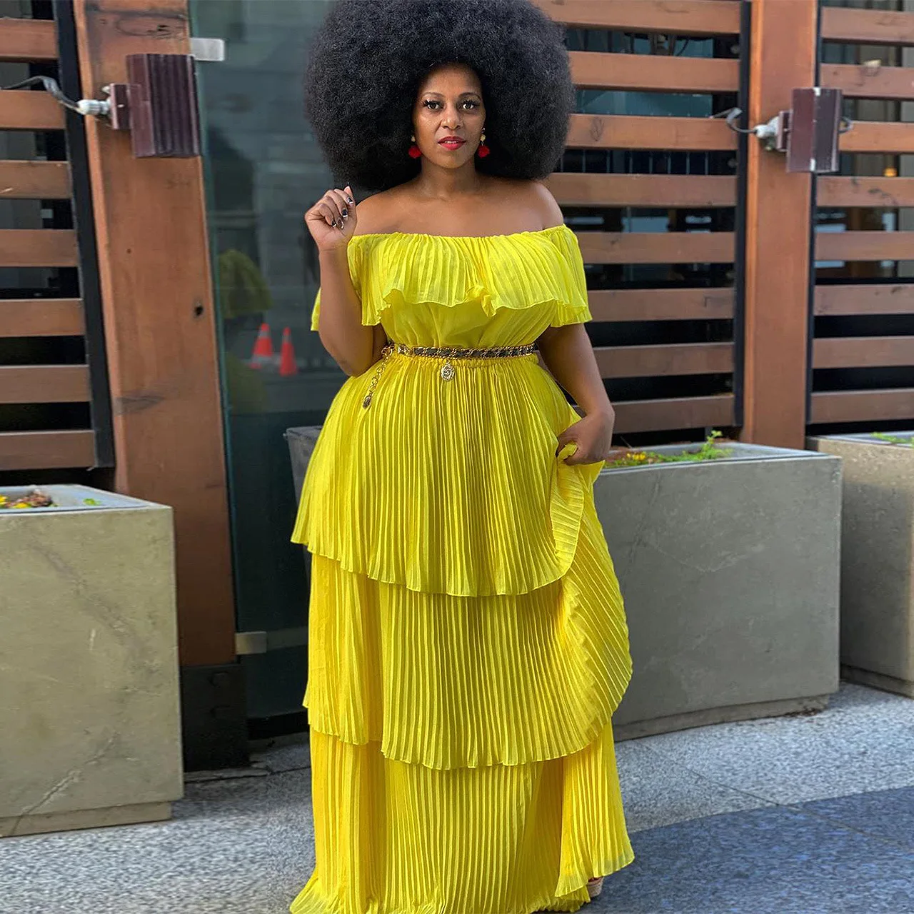 African Plus Size Women Clothing Oversized  Pleated Dress  Solid Color Off Shoulder Fashion Long Dresses New In Summer 2022 4XL