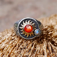 gothic inlaid ruby sun sapphire moon ring fashion creative design mens metal rings party gift jewelry dropshipping