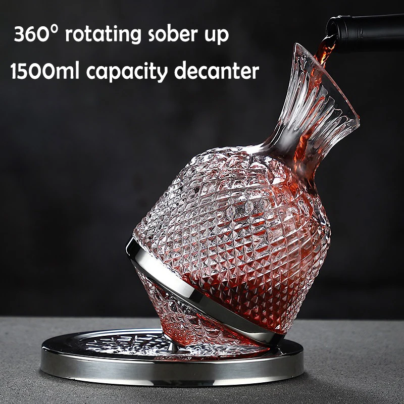 

360 Rotating Wine Decanter Tumbler 1500ml Decanter Dispenser Crystal Glass Bottle Wine Aerator Mirror Jug Gift Bar Decoration