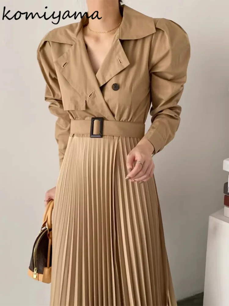 Женское Плиссированное Платье-туника Осеннее винтажное платье с длинным рукавом