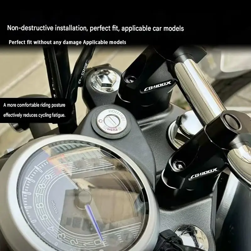 Фото Крепление для руля CB 400X, черно-серебристое, двухцветное, с регулировкой высоты, снижает нагрузку на запястья, оптимизирует осанку при езде на дальние расстояния №3