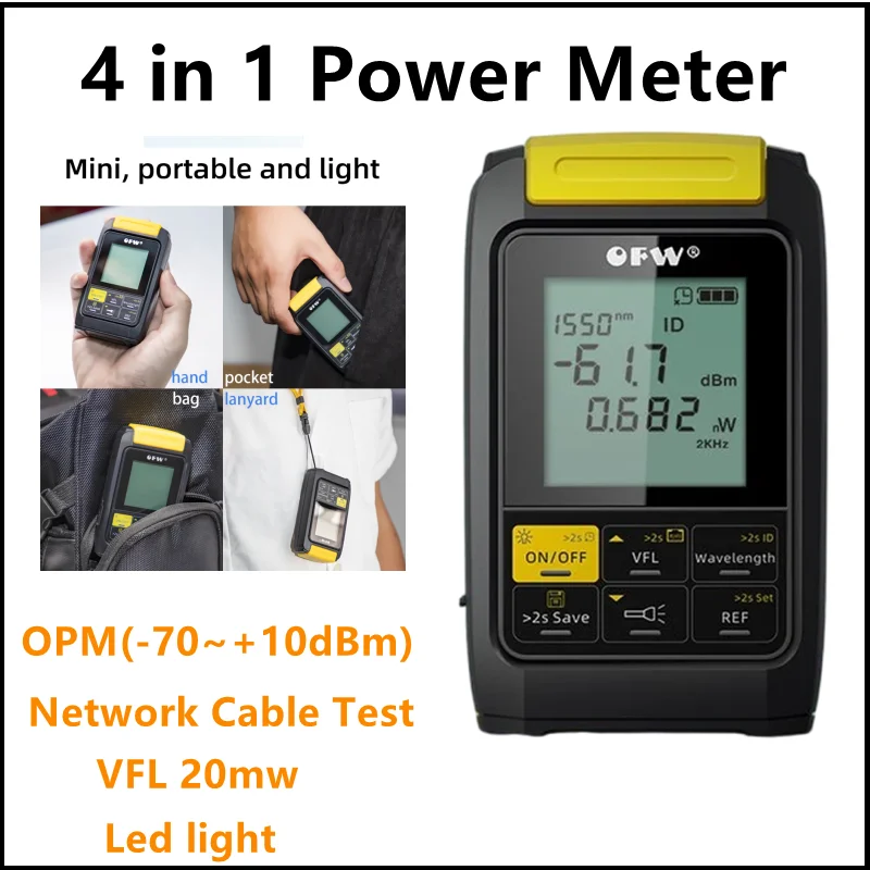 MINI 4in1 Fiber Optical Power Meter Fiber Optic Cable Tester FTTH 1/20/30km VFL Universal interface adapter Rechargeable