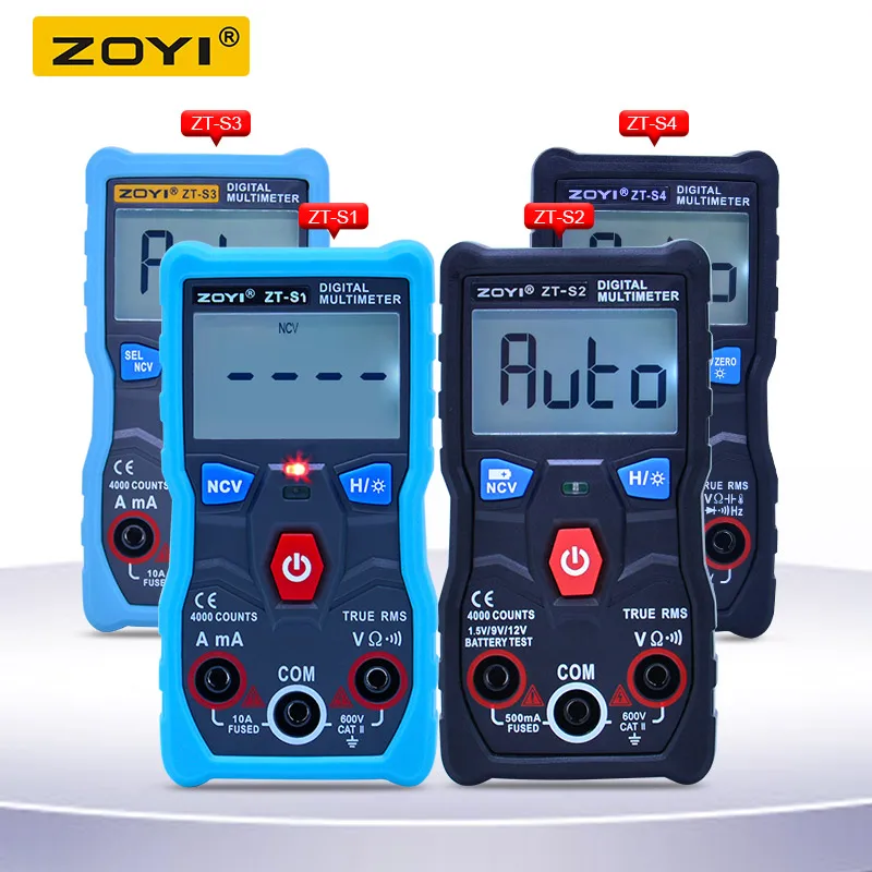 

ZOYI ZT-S1 ZT-S2 ZT-S3 ZT-S4 True RMS LCD Digital Multimeter 4000 counts Auto Range With NCV DATA HOLD and LCD backlight
