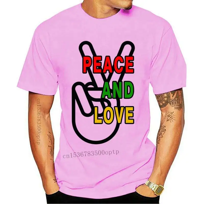 Tee Men T Shirt Peace And Love Hand Sign Rastaman Fashion Graphic Tee Funny t-shirt Novelty Tshirt Women