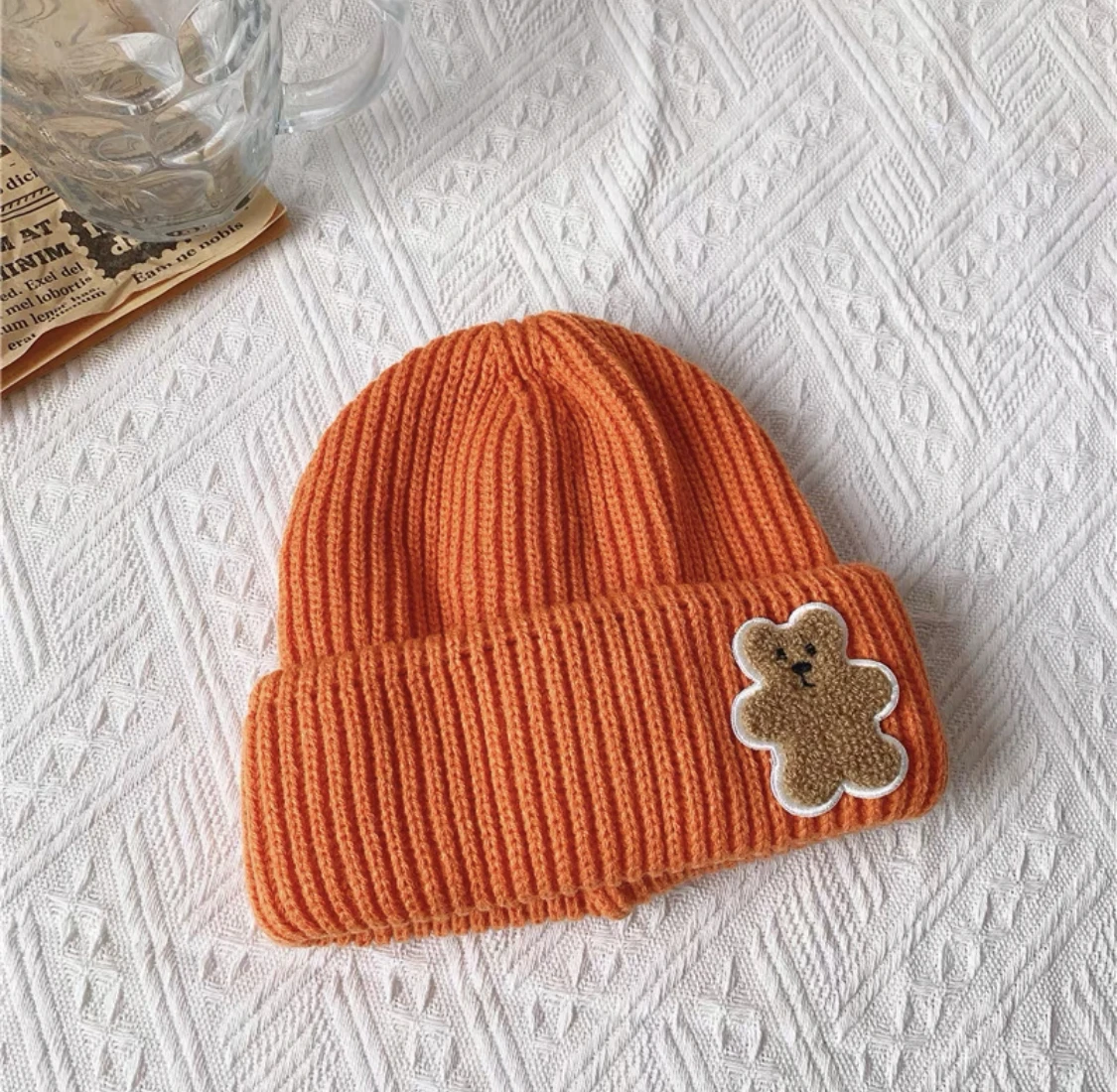 

Осенне-зимняя детская вязаная шапка, теплая мультяшная шапка в форме медведя для мальчиков и девочек, пуловер и шапка, Детская шерстяная шапка в виде дыни