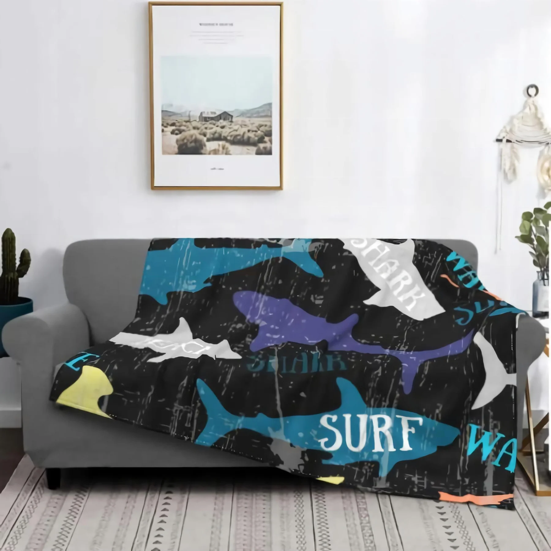 

Декоративное одеяло с силуэтами акул, легкое всесезонное одеяло фланелевые флисовые одеяла s для кровати, дивана, гостиной