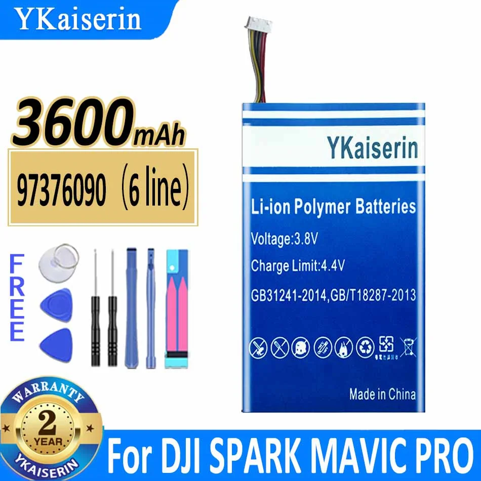 

3600mAh YKaiserin Battery 97376090 For DJI SPARK, MAVIC PRO, MAVIC AIR Remote Controller Accumulator 6-wire Plug Bateria