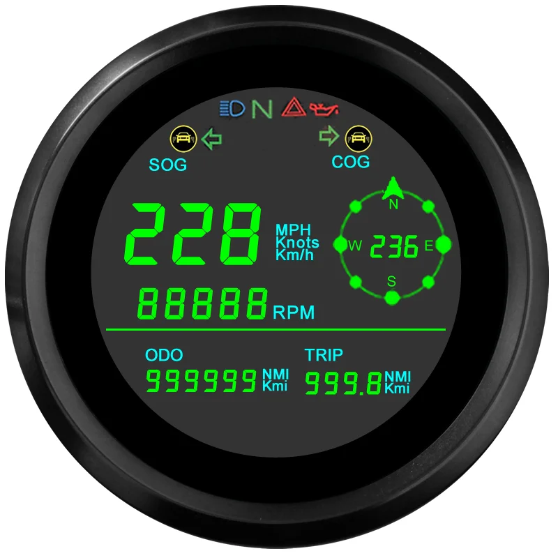 Цифровой GPS-измеритель скорости 85 мм с тахометром и индикатором давления масла