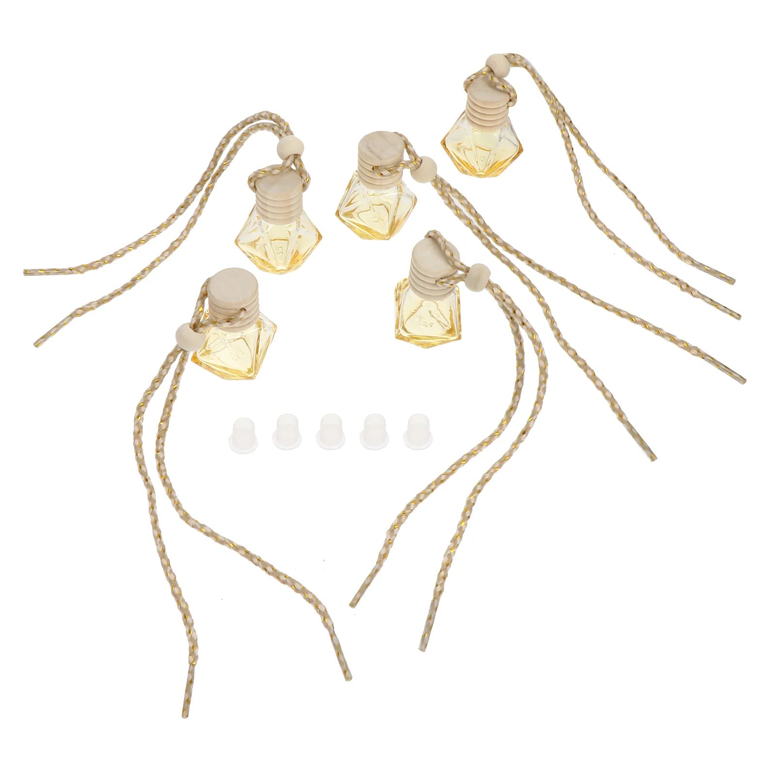 

5pcs 8ml Car Hanging Bottle Refillable Car Essential Oil Diffuser Empty Car Air Freshener Pendant Bottle Yellow