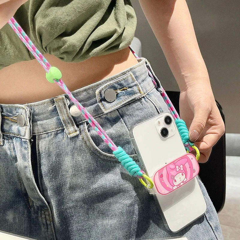 

Cute Sanrio Phone Case Snap Clip Kuromi Kawaii Anime Phone Case Back Clip with Cord Cell Phone Case Lanyard Toys for Girls Gift