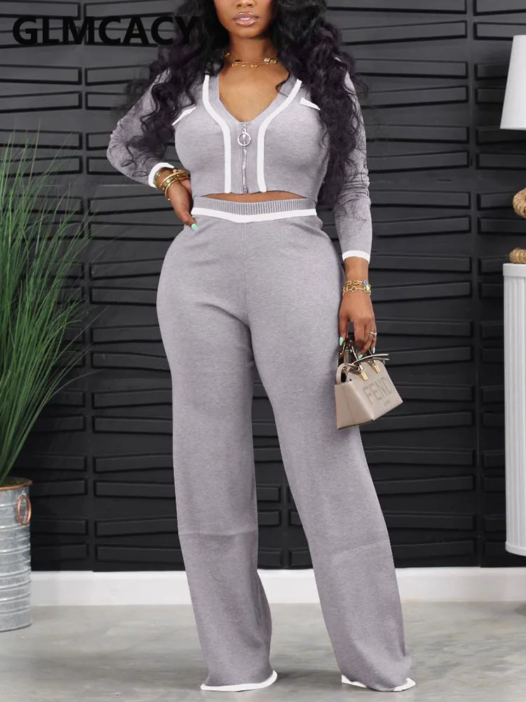 

Женский модный Повседневный вязаный комплект с сексуальной молнией и свободным кроем полосатый нагрудный карман