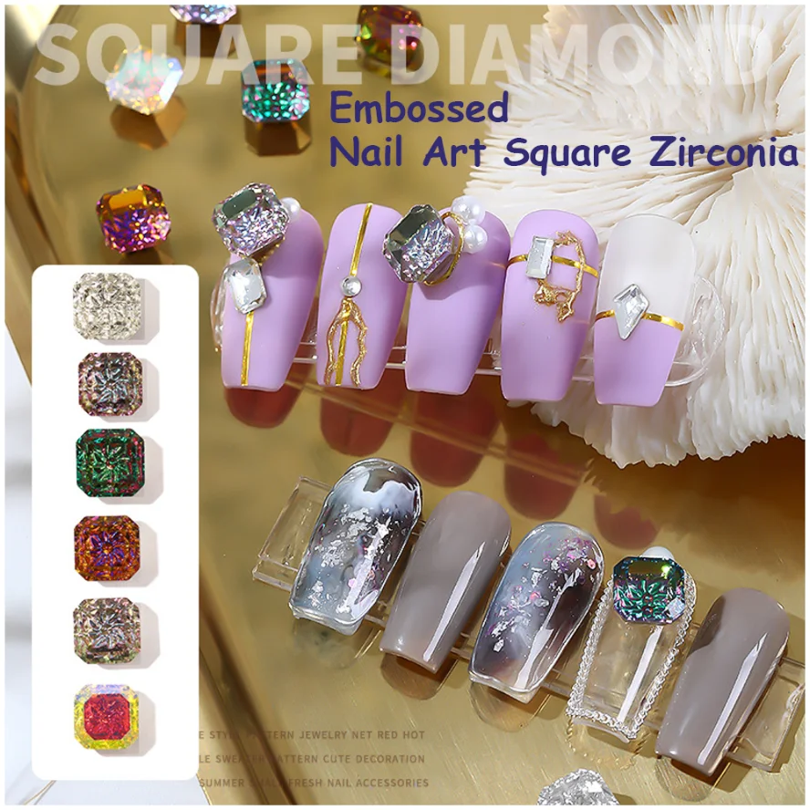 

New 8mm Relief Nail Art Rhinestones Square Octagon Glass Crystal Shiny 3D Gem Stone Manicure Decoration Charms Jewelry Wholesale