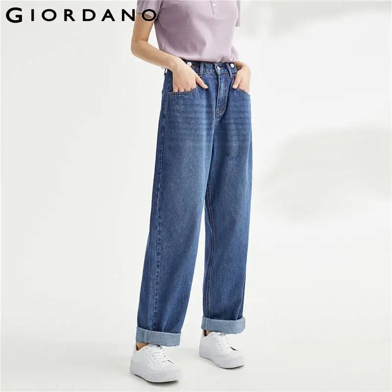 

Джинсы GIORDANO женские с эластичным поясом, Модные свободные штаны из 100% хлопка, удобные повседневные брюки из денима с множеством карманов, 18413030