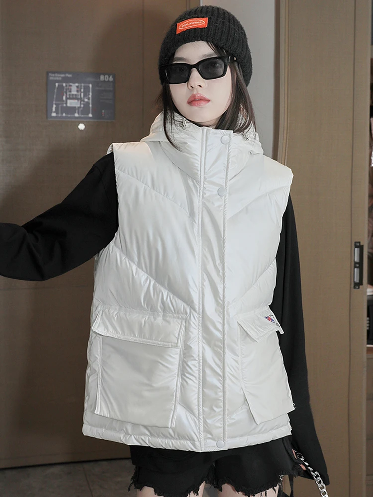 

Осенне-зимний женский жилет, жилет 2021, повседневный однотонный жилет без рукавов с толстым теплым капюшоном, мягкий жилет, повседневный жен...