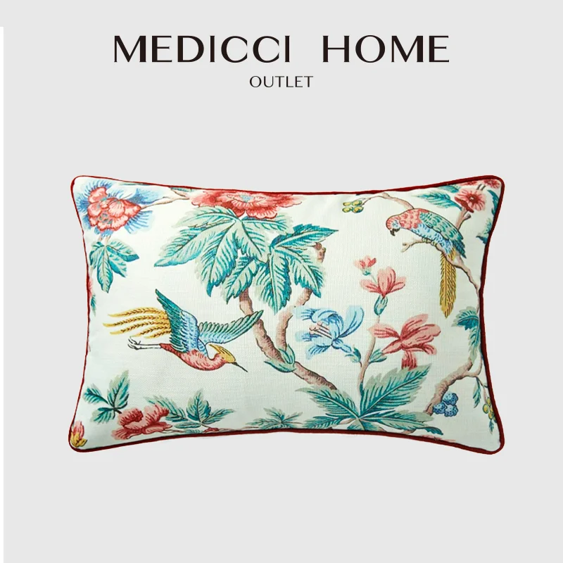 

Medicci Home Southeast Asian Garden Retro Lumbar Pillow Cover Floral Birds Print Light Luxury Accent Cushion Case For Couch Sofa