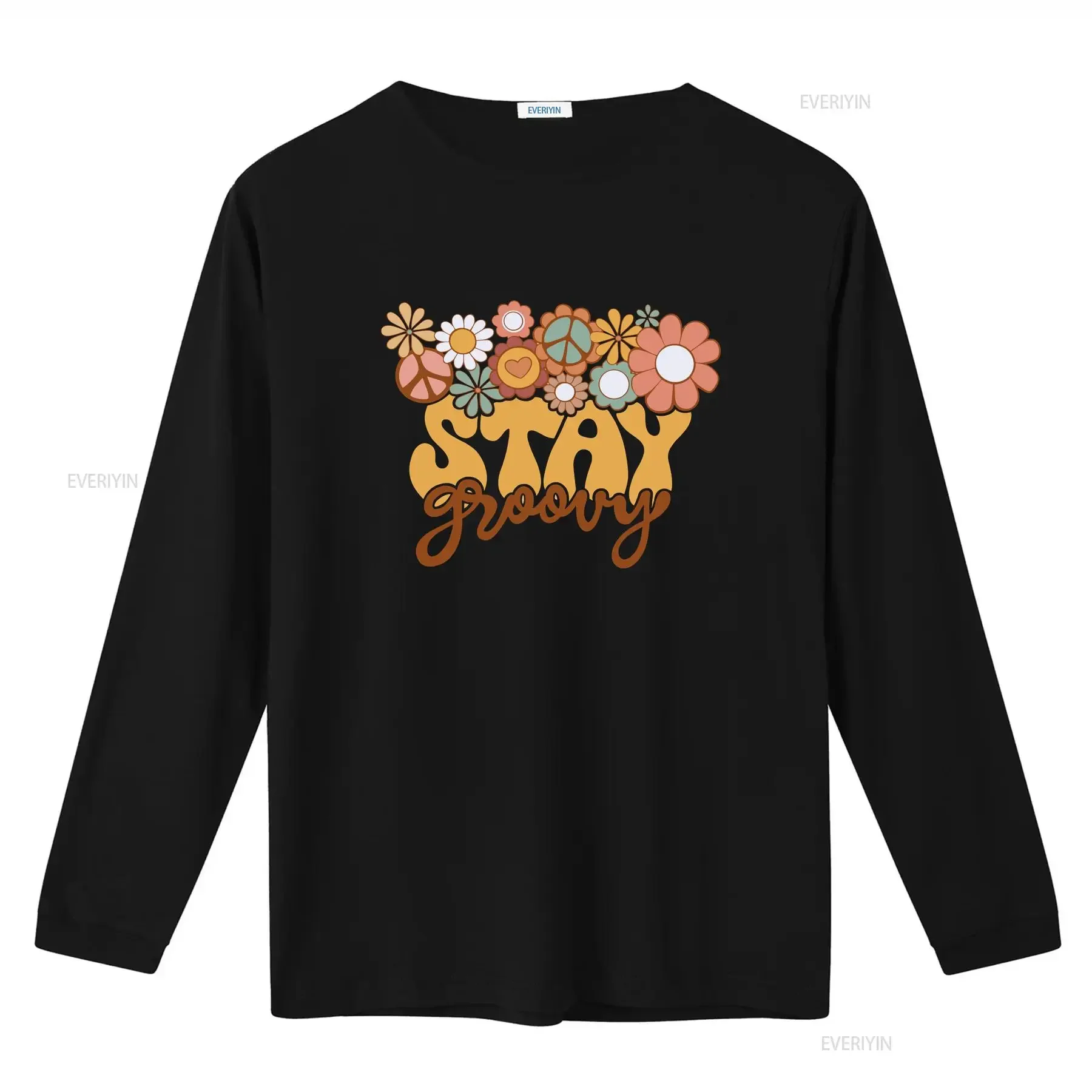 Фото Ретро футболка Stay Groovy для женщин в стиле хиппи 70-х годов, милые повседневные летние топы с цветочным принтом, винтажная стираная уличная одежда, удобная №3