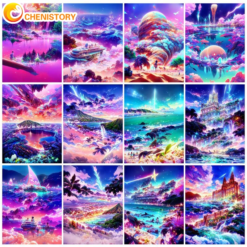 

CHENISTORY Paint By Numbers Kits Landscape DIY Painting By Numbers On Canvas Frameless Digital Hand Painting Home Wall Decor