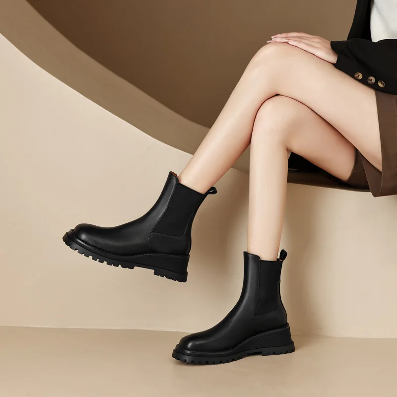 Женские кожаные ботинки челси SmallHut новые осенне-зимние черные коричневые