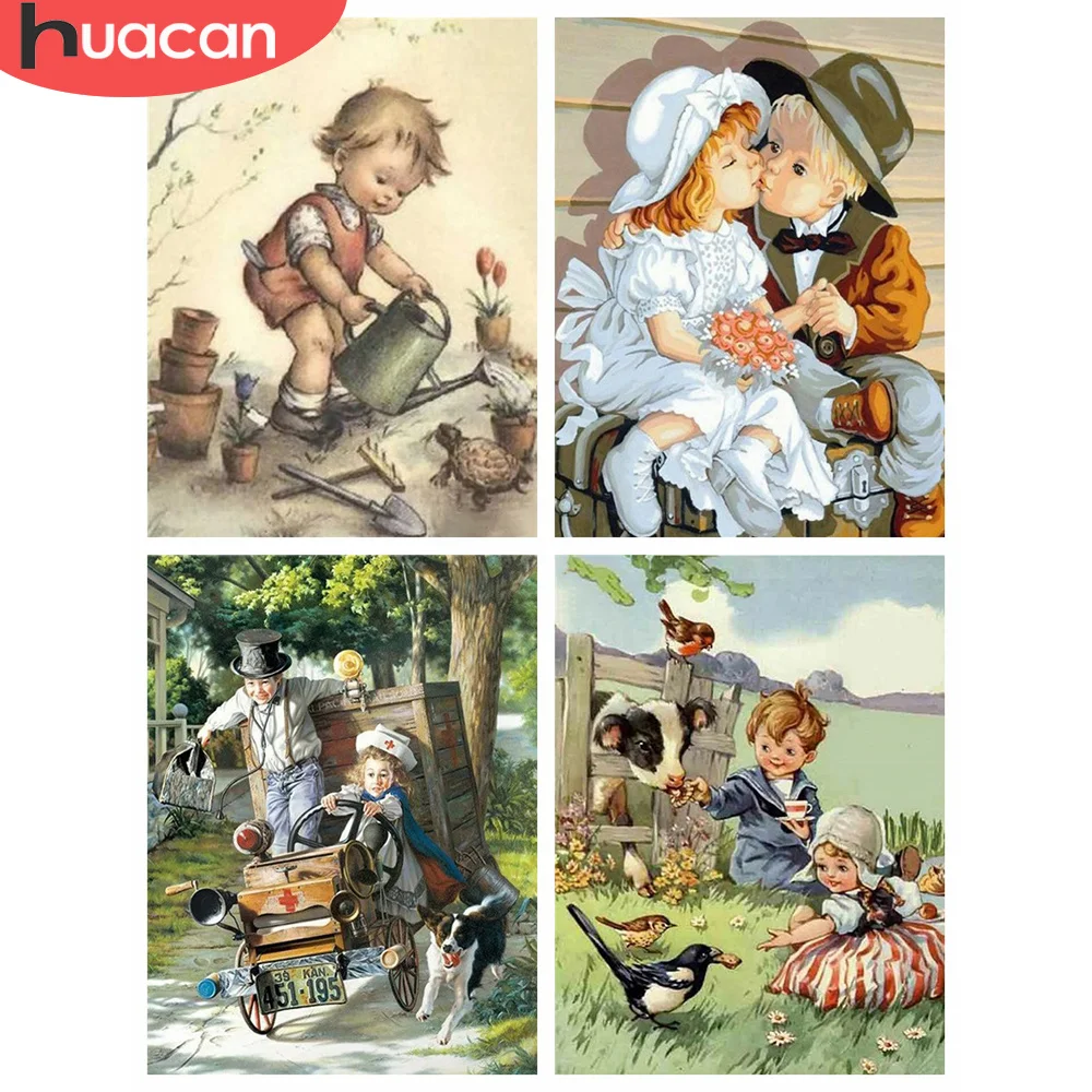 

HUACAN Diamond Painting New Portrait 5D DIY Diamond Embroidery Cross Stitch Boy And Girl Rhinestones Mosaic Handicraft