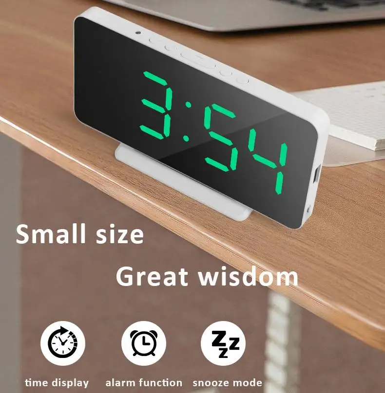 

Зеркальные часы, новинка, большой экран, подарок для отеля, часы с USB-зарядкой, фоточувствительные цифровые часы, будильник для сна с темпера...