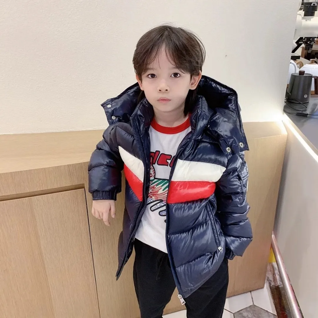

children's down jacket three-color stitching hooded leisure keep warm coat winter jacket boy pike 95% white goose down