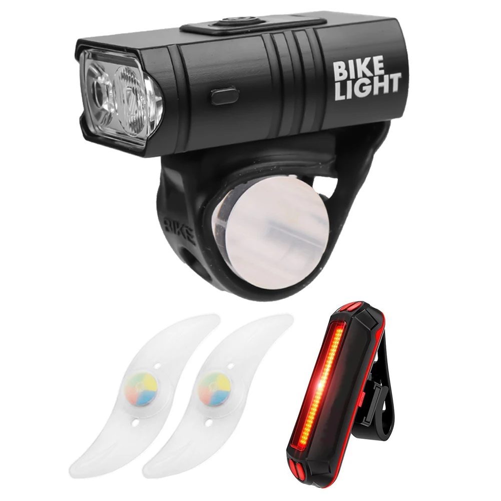 

Bike Light Front LED Flashlight Rainproof Bicycle Headlight USB Rechargeable MTB Road Bike Rear Lamp Spoke Light