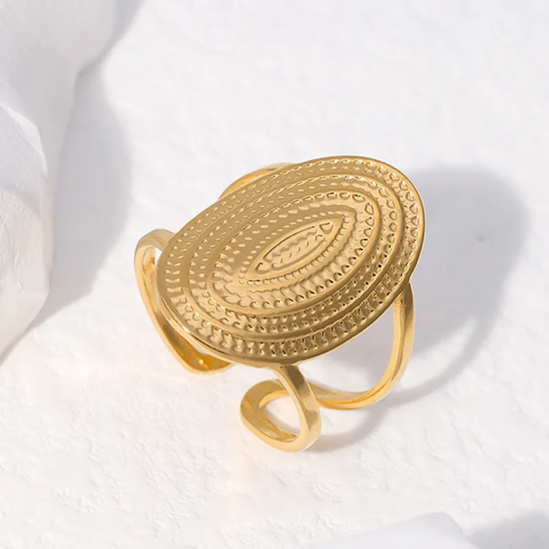 

Minimalist Stainless Steel Gold Silver Color Geometric Oval Open Adjustable Ring for Women Men Party Birthday Jewelry Gift