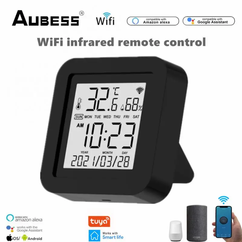 

Умный Wi-Fi датчик температуры и влажности Aubess, Инфракрасный Смарт-пульт дистанционного управления через приложение для телевизоров, ТВ-прис...