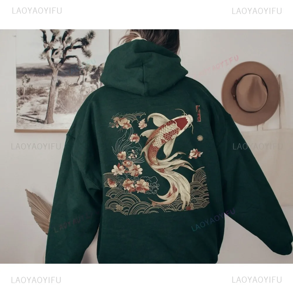 Винтажная японская толстовка с капюшоном в виде рыбы кои морское животное
