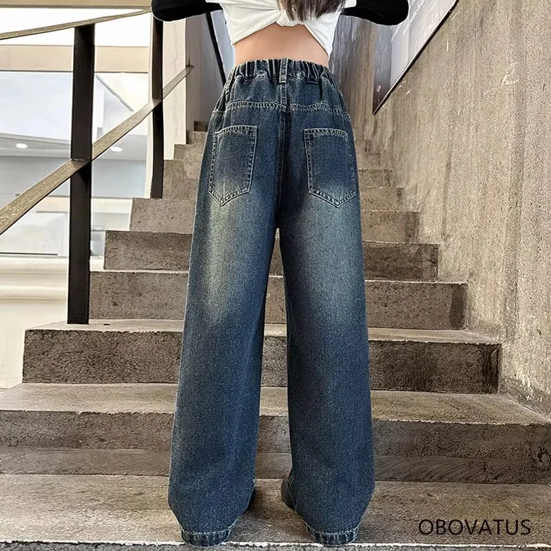 Детские классические джинсы с синим сердечком для девочек модные джинсовые