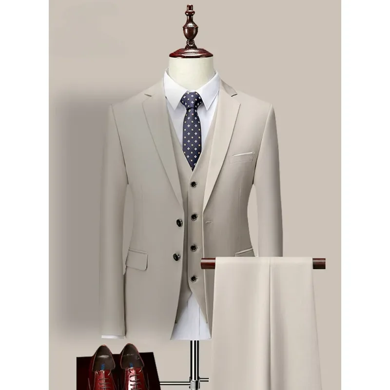 

(Пиджак + жилет + брюки) Высококачественный брендовый Официальный Мужской костюм из трех предметов свадебное платье для жениха однотонный костюм