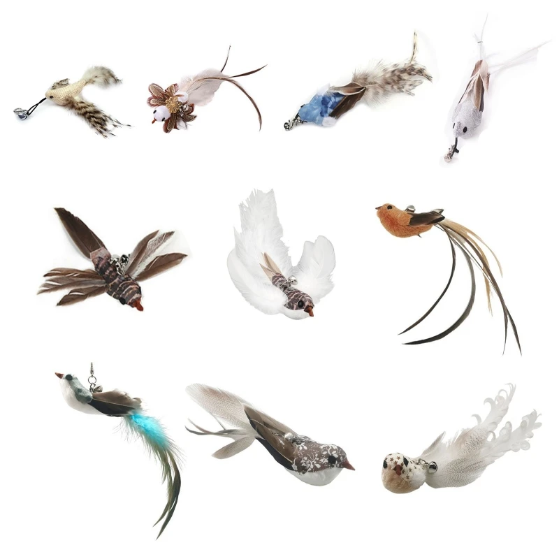 

Cat Toy Accessories Pet Interactive Catcher Head Feather Bird with Bell Replacement Simulation Bird Kitten Wand Toy Dropship