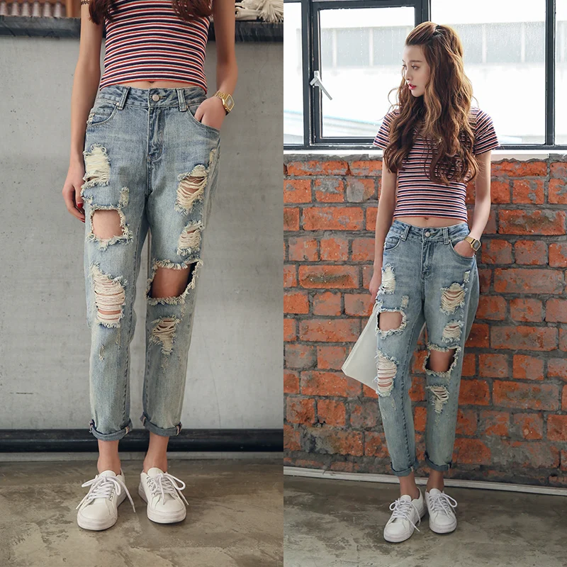 

Perforated jeans for women, loose fitting Korean version, trendy and worn-out pants, new summer style, slimming beggar pants