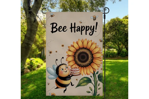 Фото Садовый флаг Bee Happy с подсолнухом и милым шмельком, летний декор для двора и веранды RRM IIX SSL №3