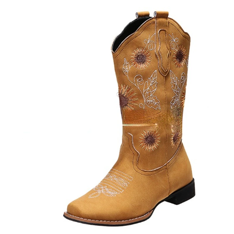 

Женские сапоги с цветочной вышивкой, теплые сапоги до колена на высоком каблуке, Размеры 35-43, для зимы, 2022