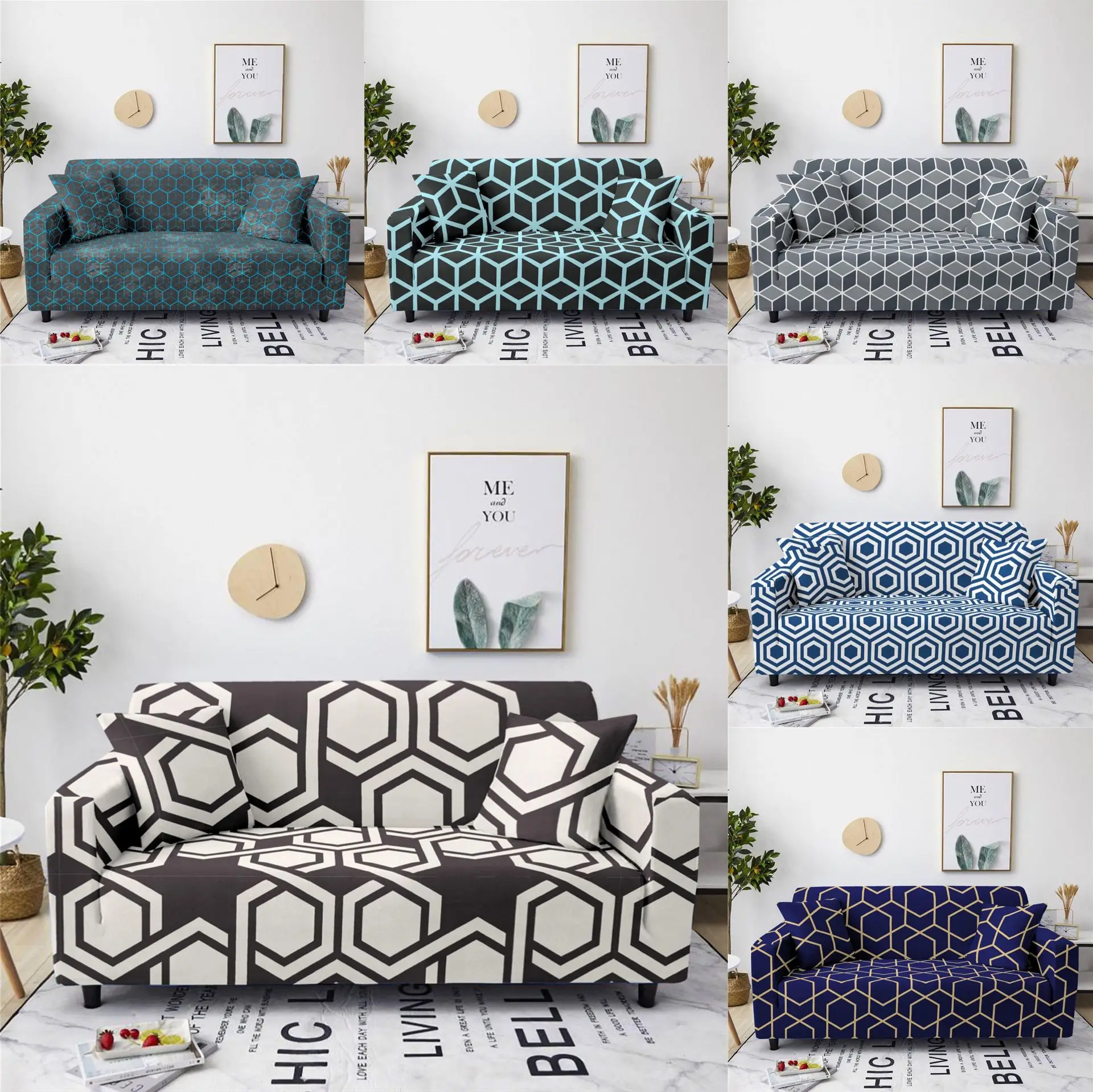 

Эластичный чехол для дивана в геометрическом стиле, полноразмерный Пыленепроницаемый Чехол для дивана, эластичный чехол с шестигранным узором от кашля, чехол для домашней мебели