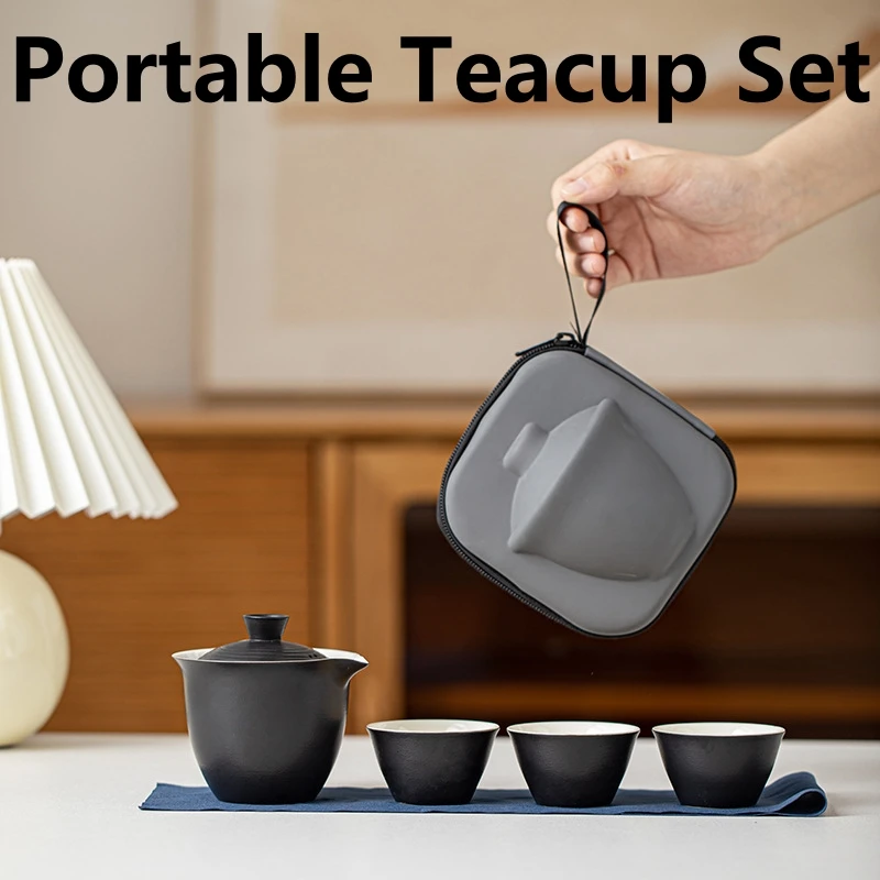 Przenośny zestaw do herbaty Podróżny 1 miska 3 filiżanki Trwały minimalistyczny chiński styl Ceramiczny Kung Fu Teaware Outdoor Camping Bag