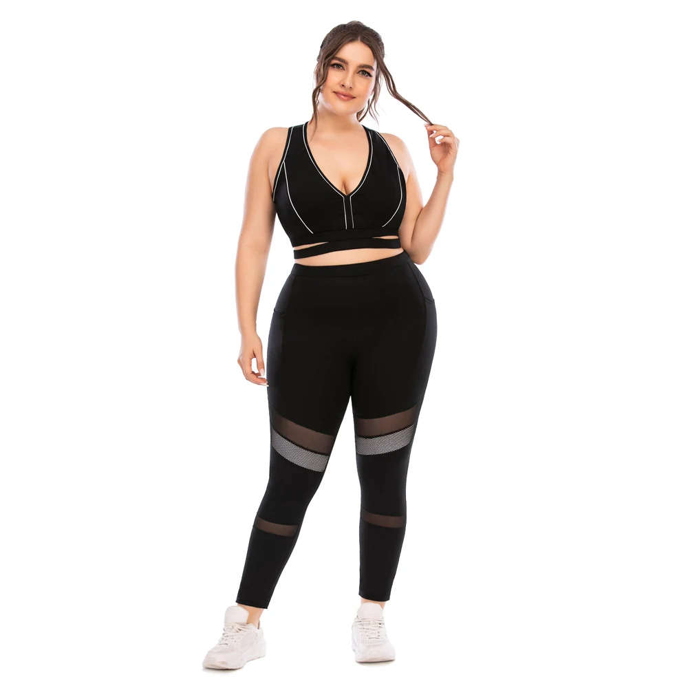 

2021 New Plus size Women's Sport Sets Sportsuit Sportwear Plussize large big Running Yoga Suits For Female Bra long trouser