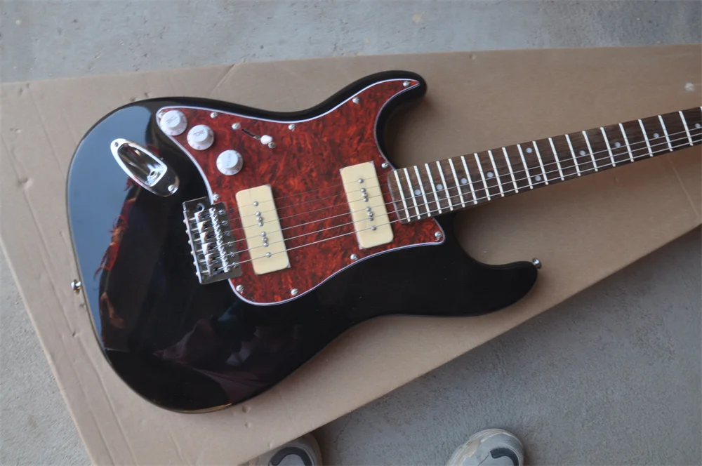 

China guitar factory custom New st strat left hand black electric guitar p90 pickup real photos in stock 202232