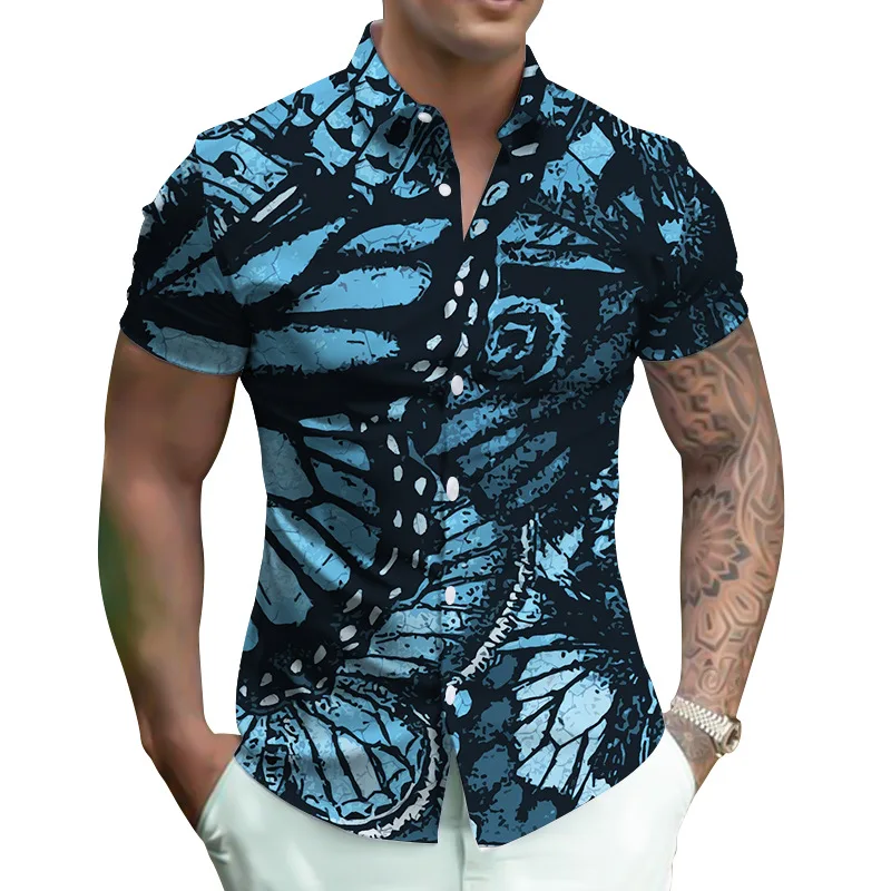 

Men's Social Shirts Turn-down Collar Buttoned Shirt Casual 3d Print Short Sleeve Tops Mens Clothing S-3XL Summer Fashion