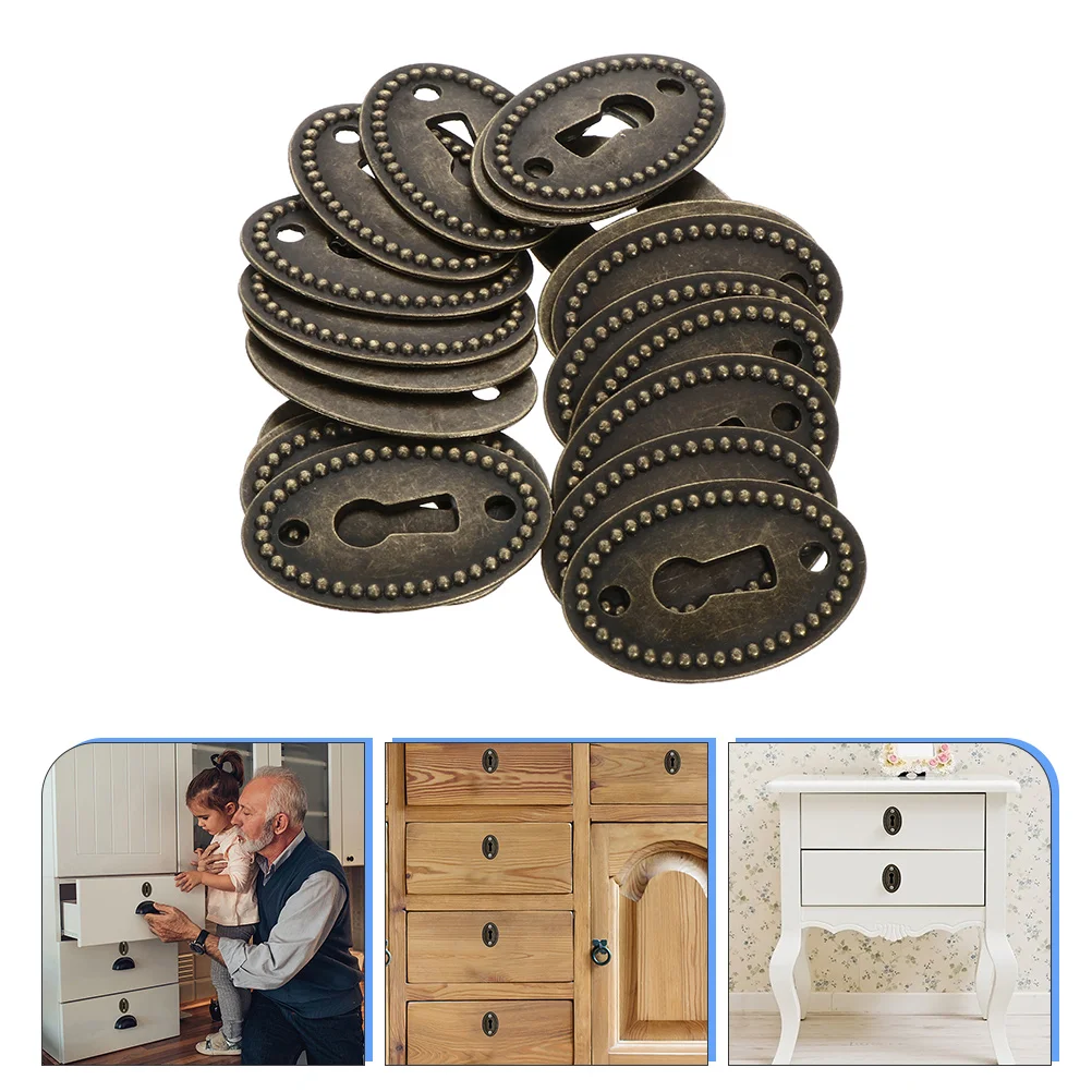 

30 Pcs Drawer Piece Zinc Alloy Keyhole Cover Brass Finish Dresser Decor Escutcheon Plate Vanity Oval Stamped