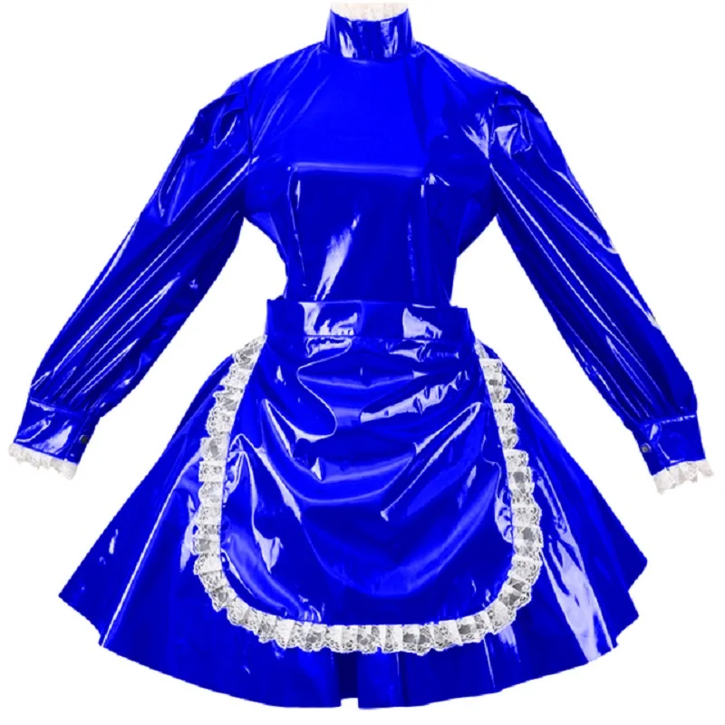 

Горячая Распродажа многоцветное кружевное готическое платье горничной из ПВХ с длинными рукавами и воротником, независимый фартук для ролевых игр