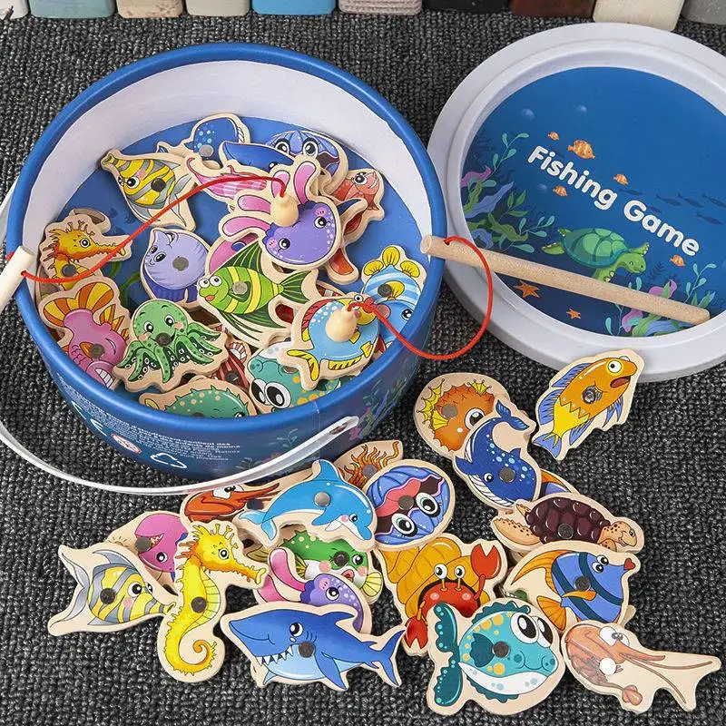 

Деревянная Магнитная игра Fshing, мультяшная Морская жизнь, познание, рыба, удочка, игрушки для детей, раннее развивающее интерактивное устрой...