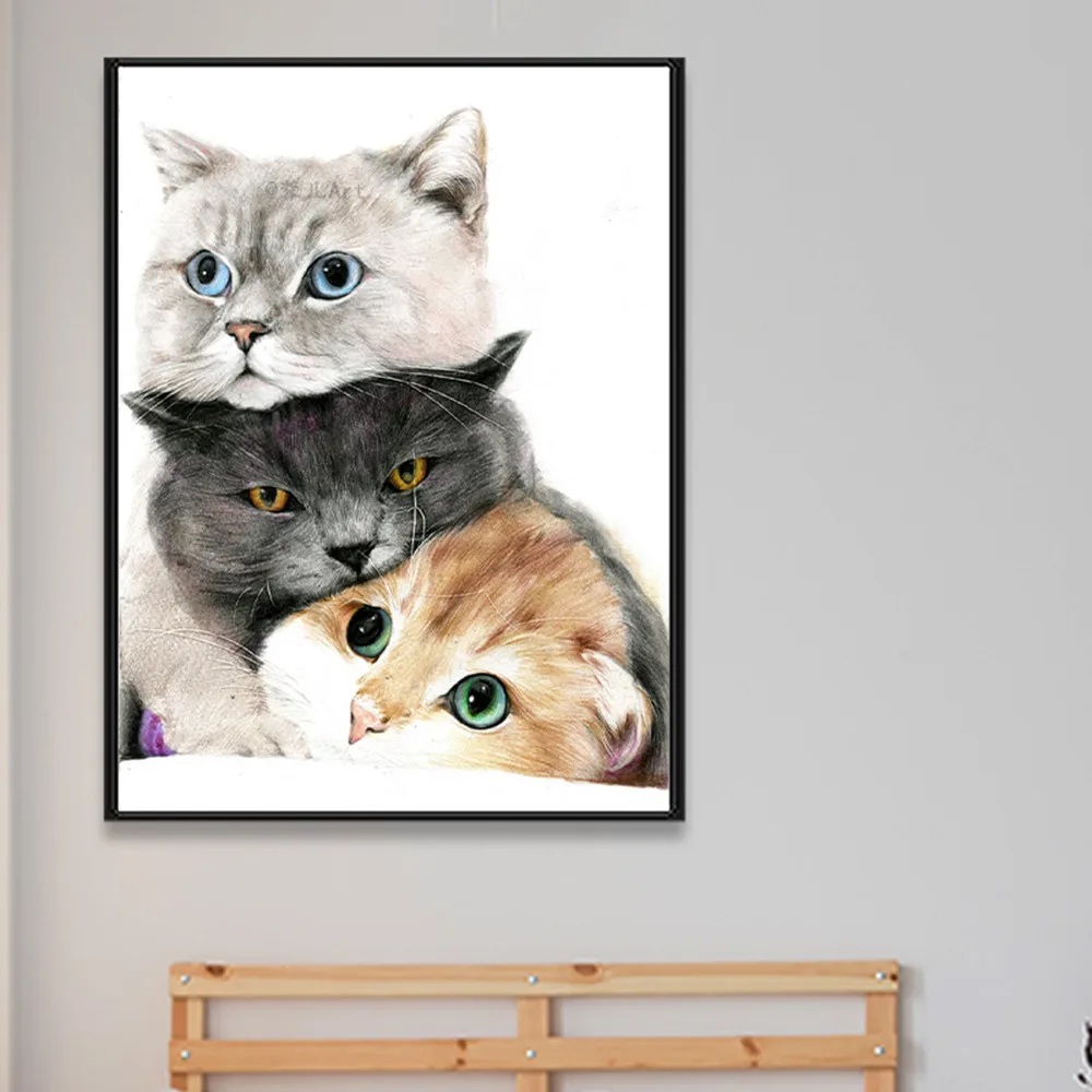 

Cute Cats Diamond Painting Cat Family Crystal Rhinestone Paintings Animal Diamond Embroidery Pictures for Living Room Wall Art