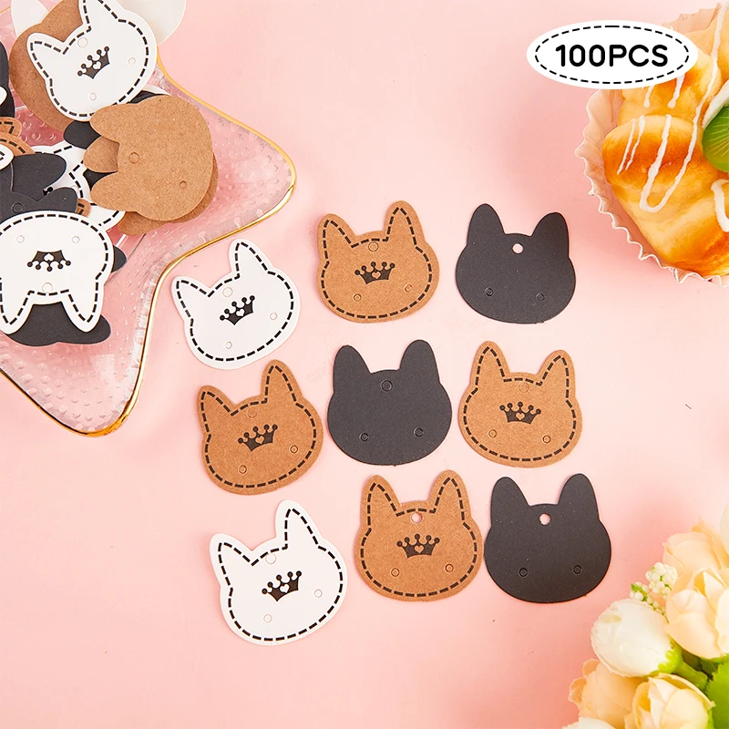 

100pcs Cat Card Retro Jewelry Display Cardboards Price Tags Earrings Necklace