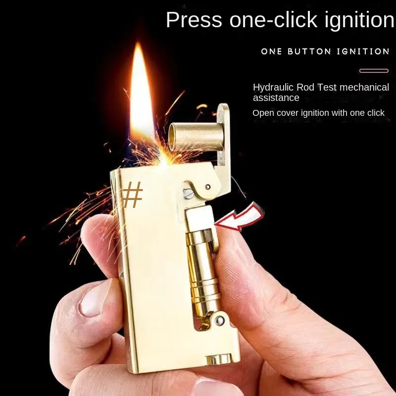 

Handmade Brass Lighter Scimitar Mechanical One-key Ignition Kerosene Lighter Old-fashioned Grinding Wheel Creative Men's Gift