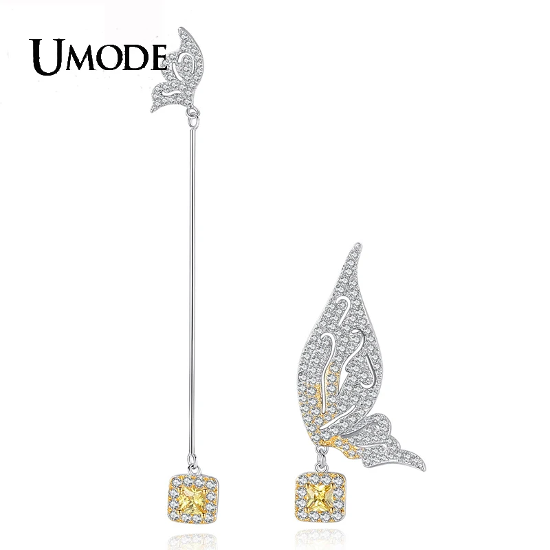Серьги-бабочки UMODE с желтыми фианитами женские, ювелирные украшения в подарок для девушек и женщин, UE0812